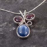 Kyanite Pendant, Natural Kyanite Pendant, Red Garnet Pendant, Three Stone Pendant, Blue Vintage Pendant, Solid Silver Pendant, Rare by Adina