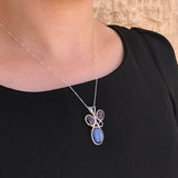 Kyanite Pendant, Natural Kyanite Pendant, Red Garnet Pendant, Three Stone Pendant, Blue Vintage Pendant, Solid Silver Pendant, Rare by Adina