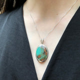 Chrysoprase Pendant, Natural Chrysoprase, Green Oval Pendant, Bohemian Pendant, Statement Pendant, Metrix Chrysoprase, Solid Silver Pendant