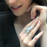Moonstone Statement Ring, Natural Moonstone, June Birthstone, Boho Silver Ring, Feather Ring, Moonstone Bezel Ring, Long Ring, Rare By Adina