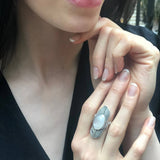 Moonstone Statement Ring, Natural Moonstone, June Birthstone, Boho Silver Ring, Feather Ring, Moonstone Bezel Ring, Long Ring, Rare By Adina