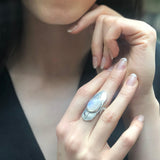 Moonstone Statement Ring, Natural Moonstone, June Birthstone, Boho Silver Ring, Feather Ring, Moonstone Bezel Ring, Long Ring, Rare By Adina