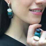 Asymmetric Ring, Sandstone Ring, Green Agate Ring, Mother Of Pearl, 3 Stone Ring, Artisian Ring, Multistone Ring, Chunky Ring, Silver Ring