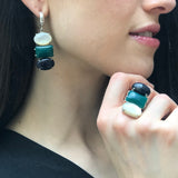 Asymmetric Ring, Sandstone Ring, Green Agate Ring, Mother Of Pearl, 3 Stone Ring, Artisian Ring, Multistone Ring, Chunky Ring, Silver Ring