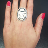 Mosaic Ring, Cameo Ring, Lady Ring, Mother of Pearl, Victorian Ring, Vintage Ring, Roman Ring, Carved Ring, Silver Rings, Solid Silver