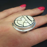 Mosaic Ring, Cameo Ring, Lady Ring, Mother of Pearl, Victorian Ring, Vintage Ring, Roman Ring, Carved Ring, Silver Rings, Solid Silver
