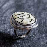 Mosaic Ring, Cameo Ring, Lady Ring, Mother of Pearl, Victorian Ring, Vintage Ring, Roman Ring, Carved Ring, Silver Rings, Solid Silver