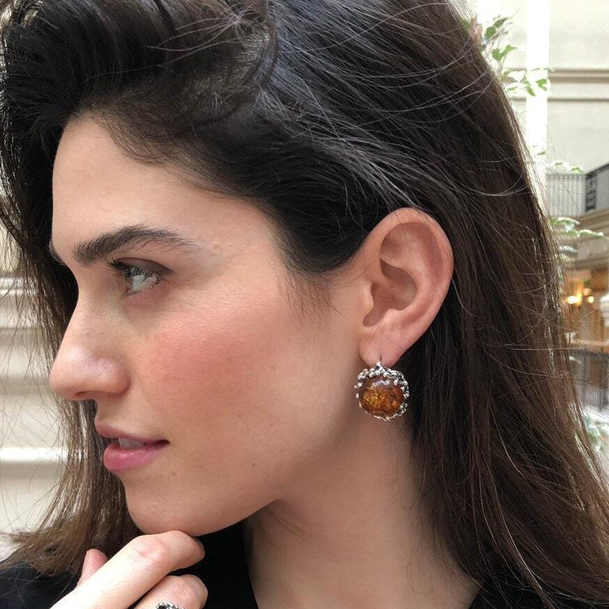 Large Amber Earrings, Natural Amber, Genuine Amber, Taurus Birthstone, Big Amber Earrings, Vintage Earrings, Big Silver Earrings, Amber
