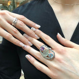 Statement Ring, Prehnite Ring, Amethyst Ring, Blue Topaz Ring, Long Ring, Bohemian Ring, Large Ring, Multistone Ring, Sterling Silver Ring