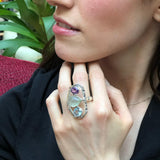 Statement Ring, Prehnite Ring, Amethyst Ring, Blue Topaz Ring, Long Ring, Bohemian Ring, Large Ring, Multistone Ring, Sterling Silver Ring