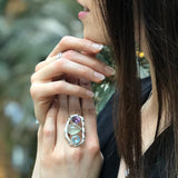 Statement Ring, Prehnite Ring, Amethyst Ring, Blue Topaz Ring, Long Ring, Bohemian Ring, Large Ring, Multistone Ring, Sterling Silver Ring
