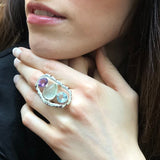 Statement Ring, Prehnite Ring, Amethyst Ring, Blue Topaz Ring, Long Ring, Bohemian Ring, Large Ring, Multistone Ring, Sterling Silver Ring