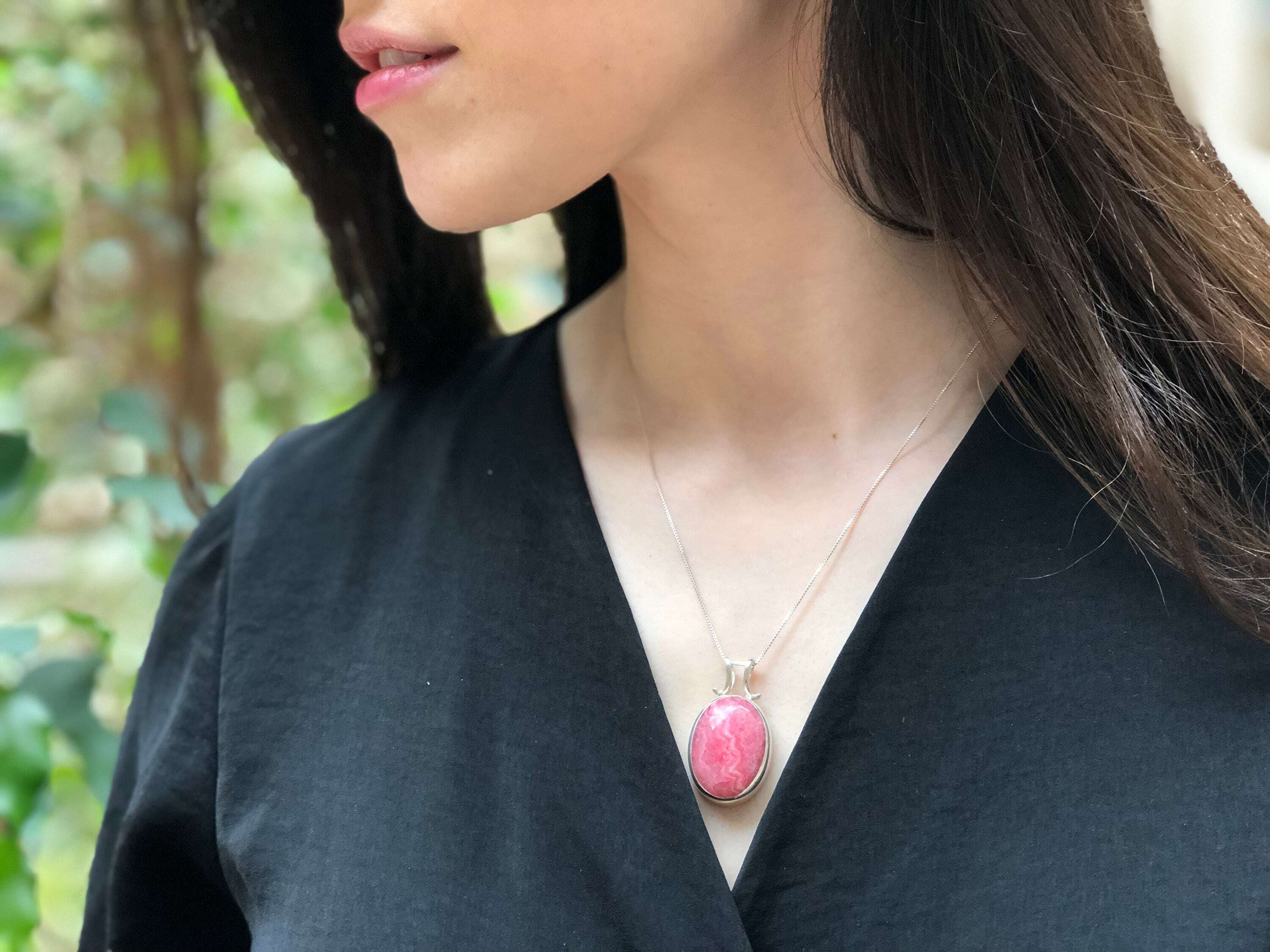 Rhodochrosite Pendant, Statement Pendant, Large Oval Pendant, Antique Silver Pendant, Pink Pendant, Gemstone Pendant, Solid Silver Pendant
