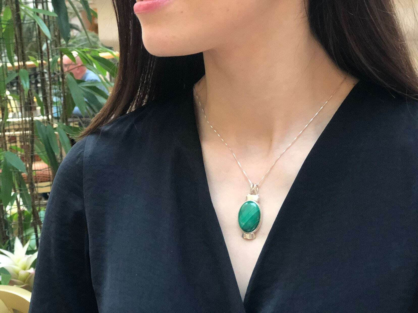 Malachite Pendant, Natural Malachite, Green Oval Pendant, Large Stone Pendant, Statement Pendant, Unique Pendant, Silver Pendant, Malachite