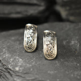 Victorian Pattern Earrings - Silver Vintage Earrings - Half Hoop Vintage Earrings