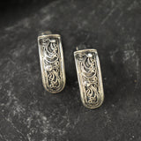 Victorian Pattern Earrings - Silver Vintage Earrings - Half Hoop Vintage Earrings