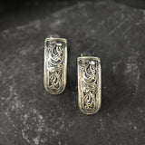 Victorian Pattern Earrings - Silver Vintage Earrings - Half Hoop Vintage Earrings