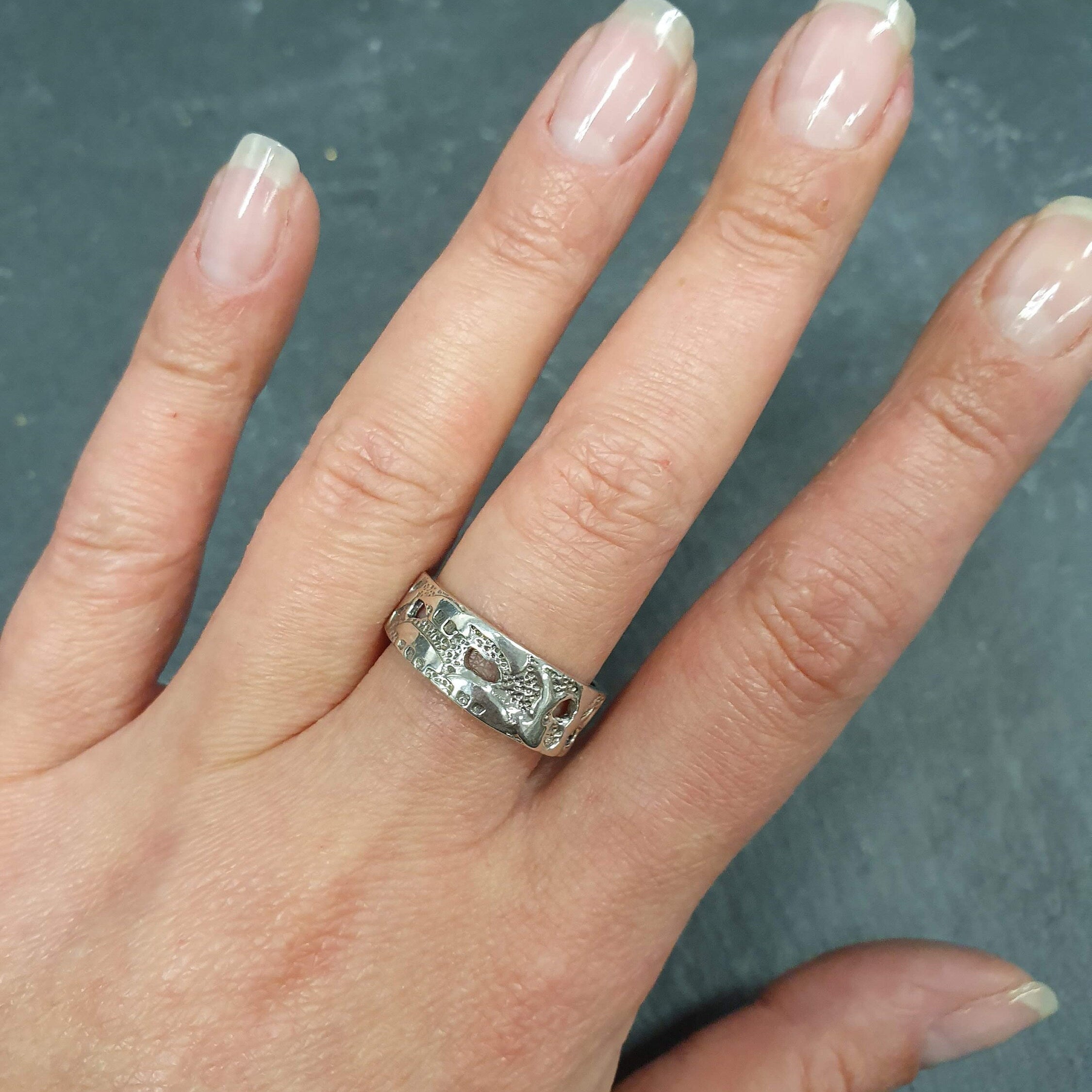 Artistic Silver Ring, Detailed Silver Band, Wide Silver Ring, Thick Band, Imprinted Ring, Vintage Ring, Solid Silver Ring, Holes Ring