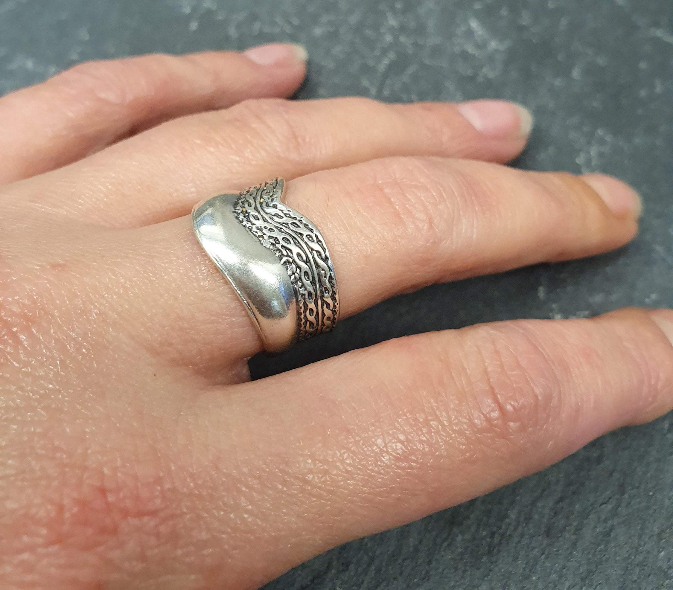 Silver Cuff Ring, Double Band, Solid Silver Ring, Wide Silver Band, Wave Ring, Wide Wavy Band, Boho Ring, Bohemian Band, 925 Sterling Silver