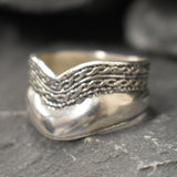 Silver Cuff Ring, Double Band, Solid Silver Ring, Wide Silver Band, Wave Ring, Wide Wavy Band, Boho Ring, Bohemian Band, 925 Sterling Silver