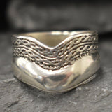 Silver Cuff Ring, Double Band, Solid Silver Ring, Wide Silver Band, Wave Ring, Wide Wavy Band, Boho Ring, Bohemian Band, 925 Sterling Silver