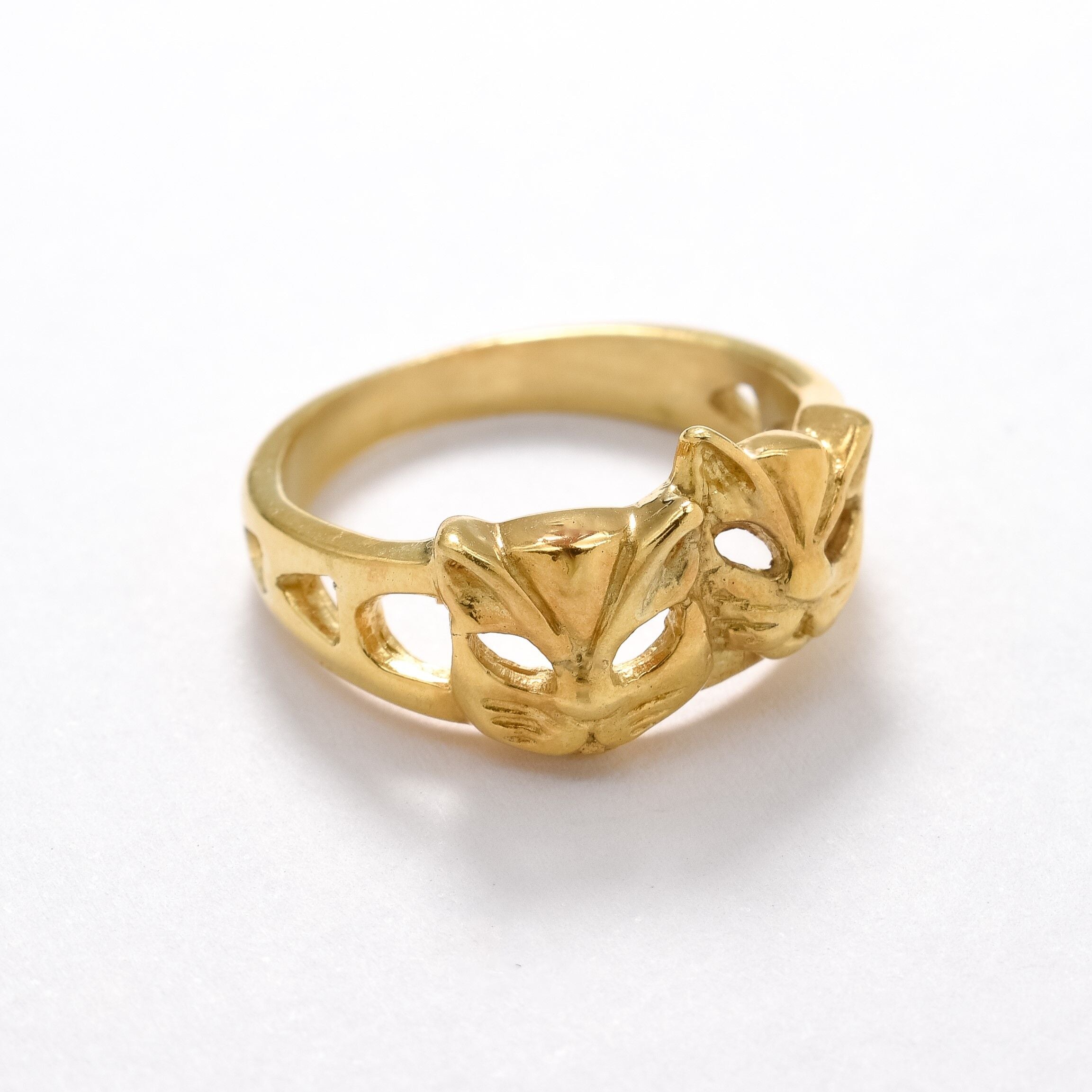 Gold Cat Ring, Cat Face Ring, Two Cats Ring, Cat Band, Kitty Ring, Cat Mask Ring, Kitten Ring, Animal Ring, Gold Plated Ring, Gold Vermeil