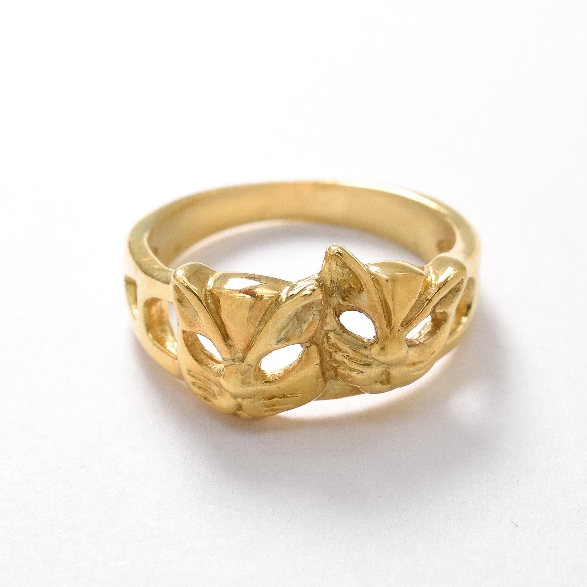 Gold Cat Ring, Cat Face Ring, Two Cats Ring, Cat Band, Kitty Ring, Cat Mask Ring, Kitten Ring, Animal Ring, Gold Plated Ring, Gold Vermeil
