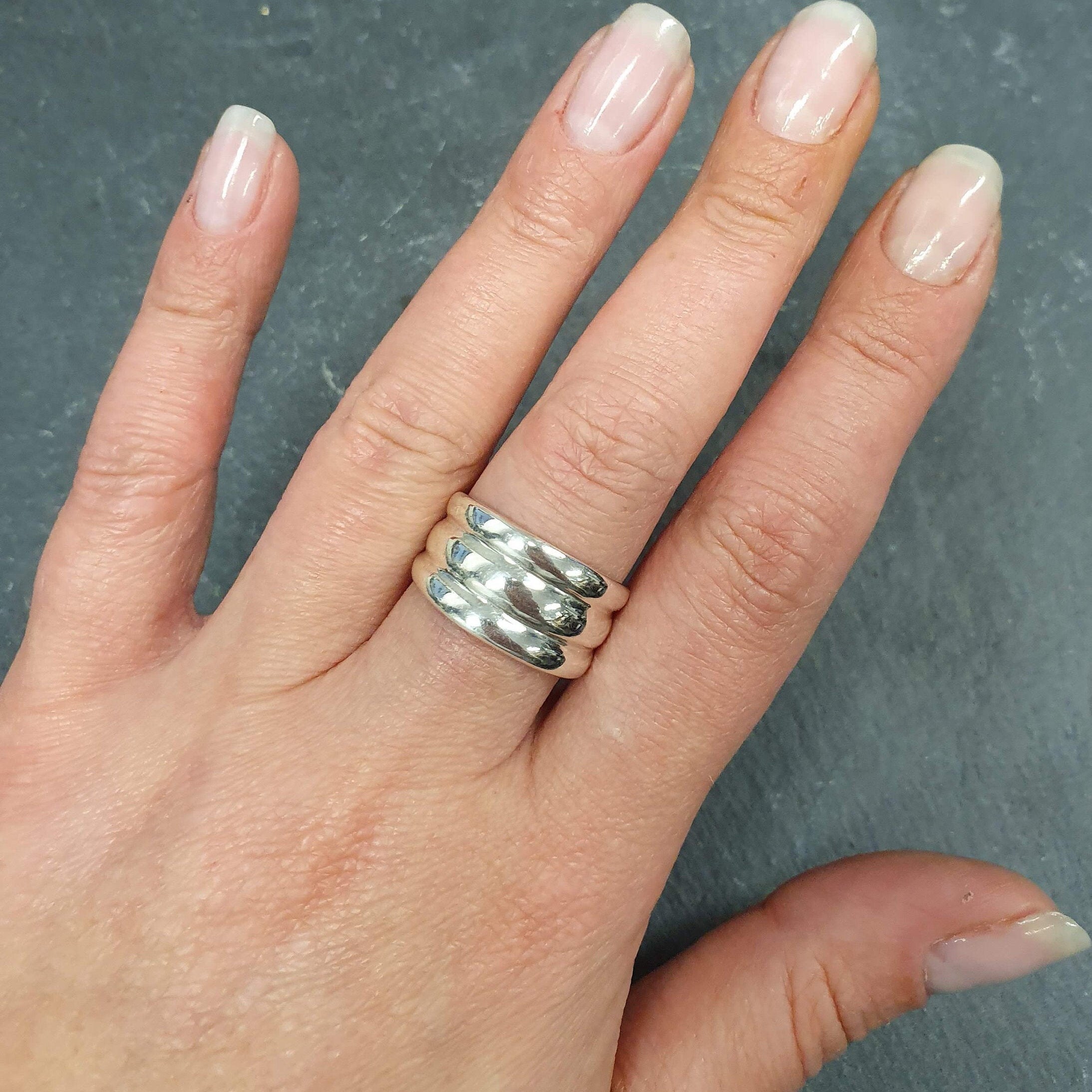 Large Triple Band, Thick Silver Ring, Ribbed Band, Triple Band, Long Silver Band, Silver Bohemian Ring, Statement Band, Sterling Silver Ring