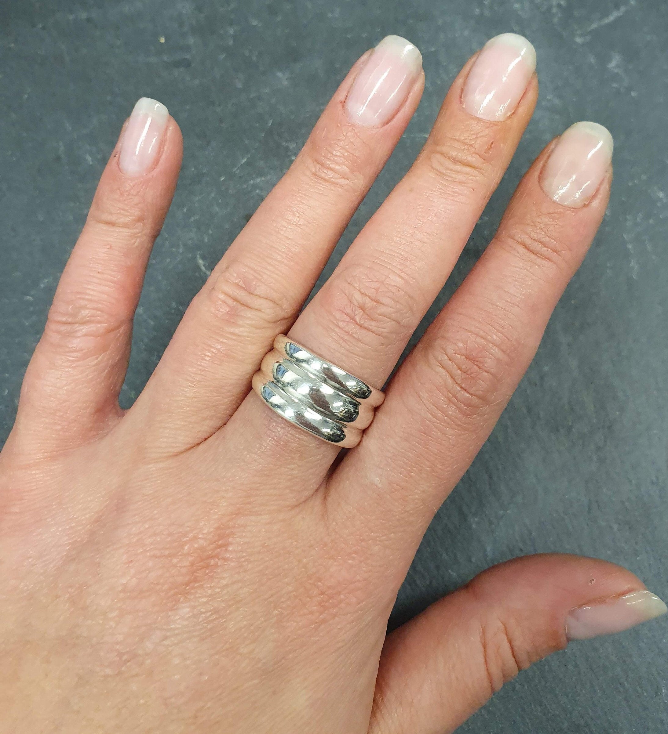 Large Triple Band, Thick Silver Ring, Ribbed Band, Triple Band, Long Silver Band, Silver Bohemian Ring, Statement Band, Sterling Silver Ring