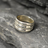 Triple Band Ring - Silver Ribbed Ring - Thick Unisex Ring