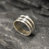 Triple Band Ring - Silver Ribbed Ring - Thick Unisex Ring