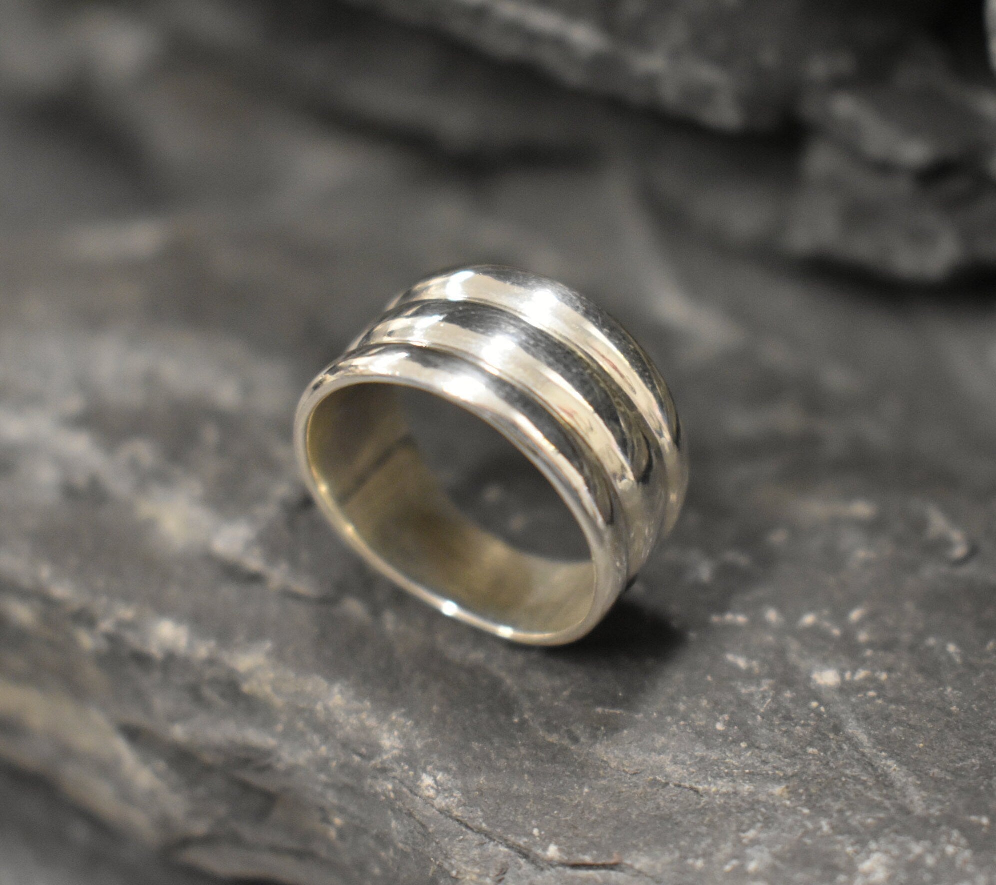 Large Triple Band, Thick Silver Ring, Ribbed Band, Triple Band, Long Silver Band, Silver Bohemian Ring, Statement Band, Sterling Silver Ring