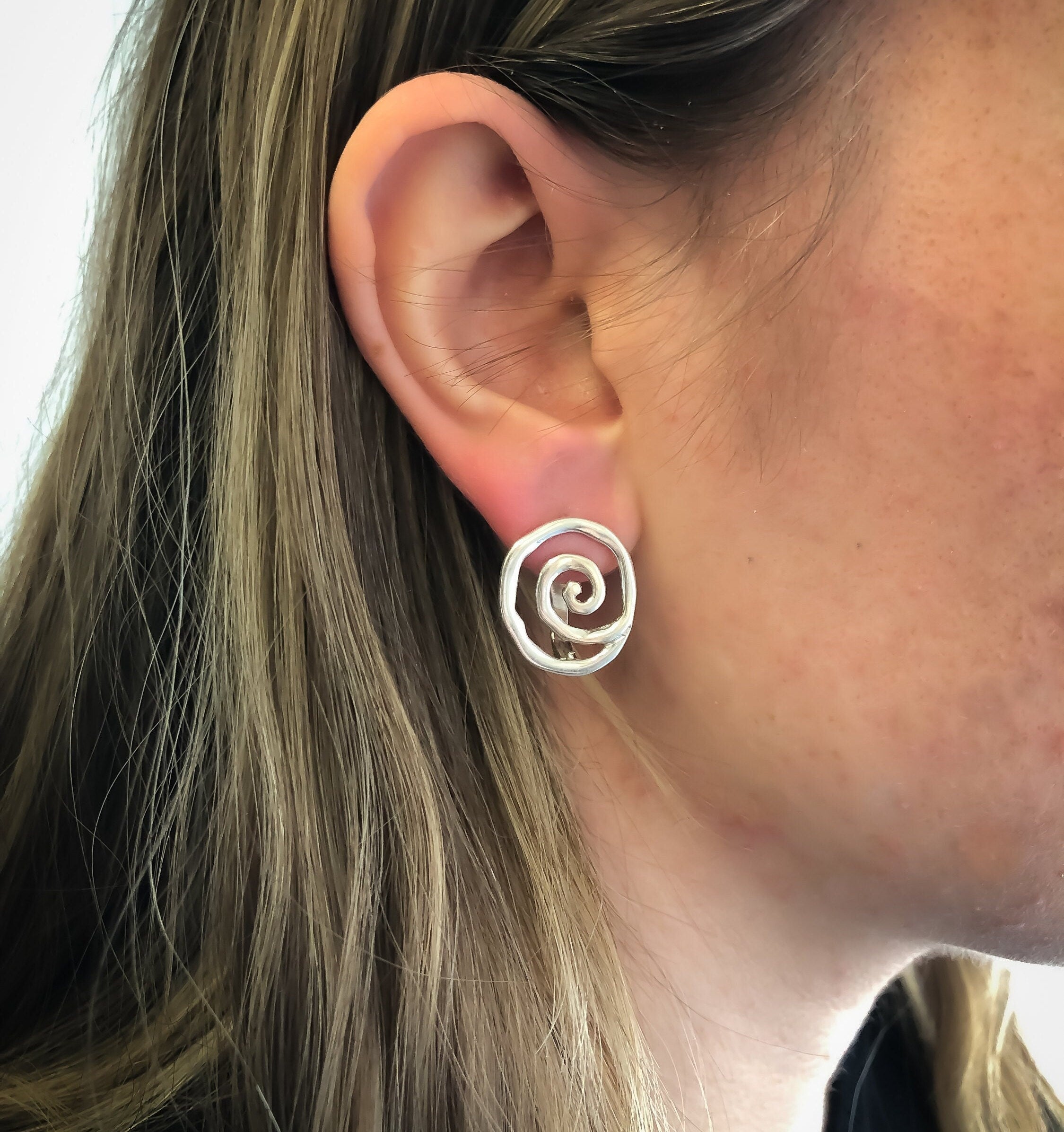 Swirl Studs, Round Earrings, Artistic Earrings, Spiral Earrings, Silver Artisan Earrings, Solid Silver Earrings, Sterling Silver Earrings