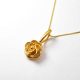 Gold Flower Necklace - Vintage Gold Necklace, Gold Rose Pendant