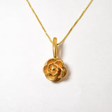 Gold Flower Necklace - Vintage Gold Necklace, Gold Rose Pendant