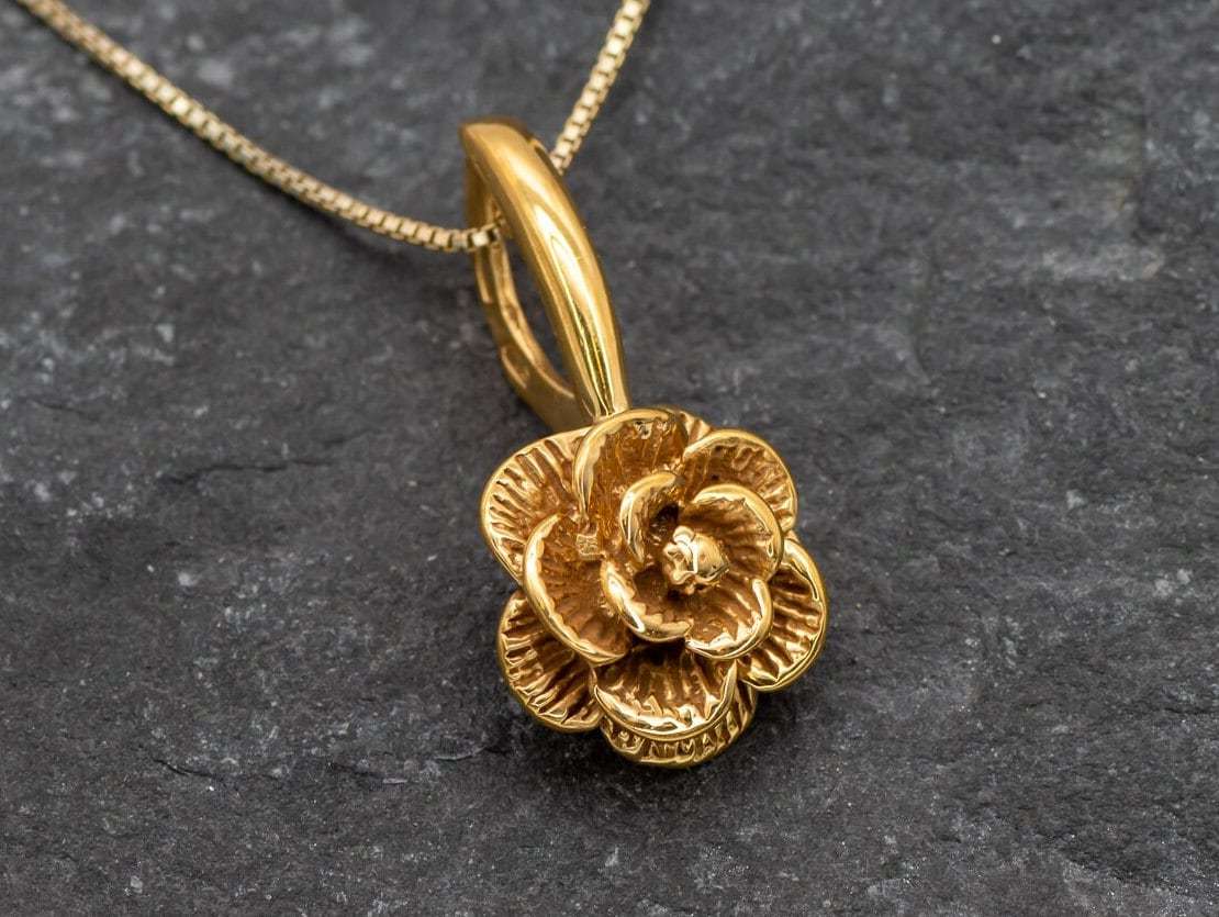 Gold Flower Necklace, Gold Floral Pendant, Gold Vermeil Pendant, Artistic Pendant, 18K Gold Vermeil over 925 Sterling Silver,Flower Necklace