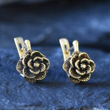 Gold Rose Earrings, Gold Flower Earrings, Gold Spring Earrings, Rose Earrings, Gold Floral Earrings, Artisan Earrings, Gold Vintage Earrings