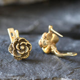 Gold Rose Earrings, Gold Flower Earrings, Gold Spring Earrings, Rose Earrings, Gold Floral Earrings, Artisan Earrings, Gold Vintage Earrings