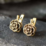 Gold Rose Earrings, Gold Flower Earrings, Gold Spring Earrings, Rose Earrings, Gold Floral Earrings, Artisan Earrings, Gold Vintage Earrings