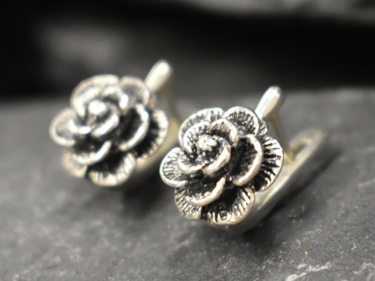 Gold Rose Earrings, Gold Flower Earrings, Gold Spring Earrings, Rose Earrings, Gold Floral Earrings, Artisan Earrings, Gold Vintage Earrings(3)