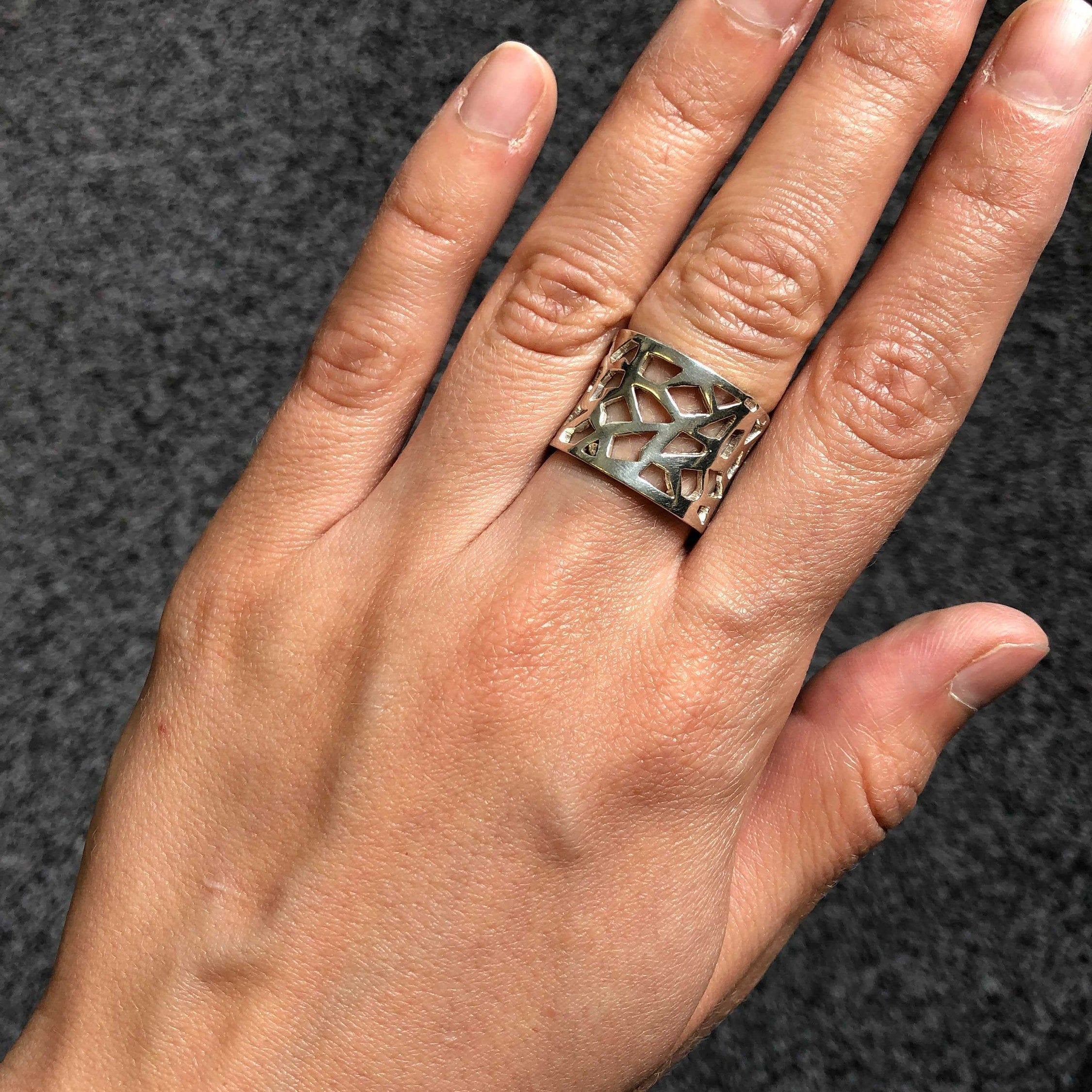 Wide Silver Ring, Thick Silver Ring, Abstract Ring, Pattern Ring, Boho Ring, Statement Ring, Minimalist Ring, Solid Silver Ring, 925 Silver