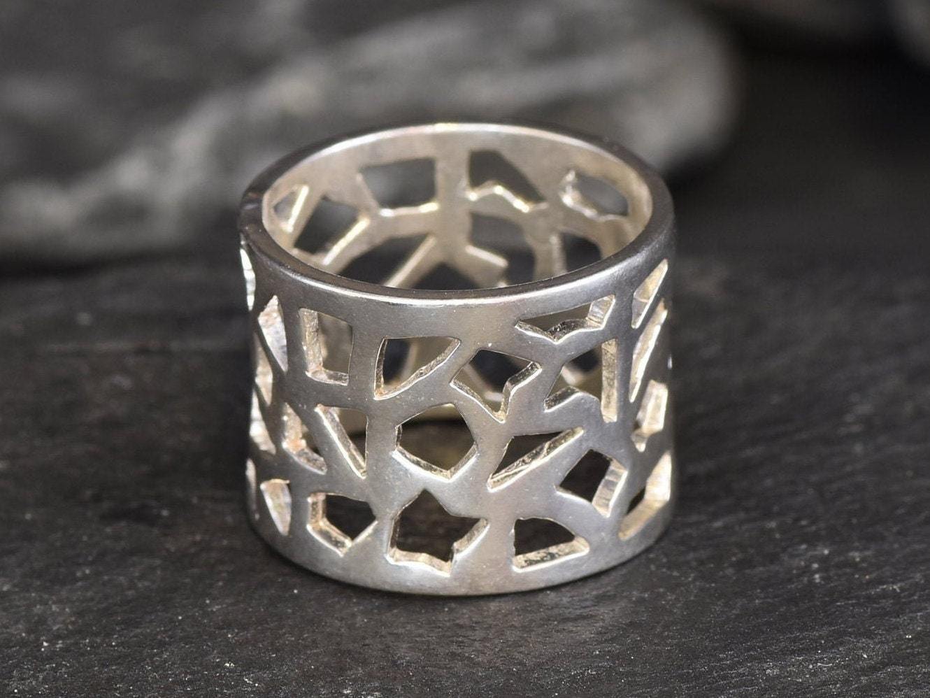 Wide Silver Ring, Thick Silver Ring, Abstract Ring, Pattern Ring, Boho Ring, Statement Ring, Minimalist Ring, Solid Silver Ring, 925 Silver
