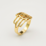 Intricate Gold Hamsa Hand Ring - Unique Boho Piece in 18k Gold Vermeil, perfect for elevating any outfit or special gifts.