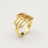 Intricate Gold Hamsa Hand Ring - Unique Boho Piece in 18k Gold Vermeil, perfect for elevating any outfit or special gifts.