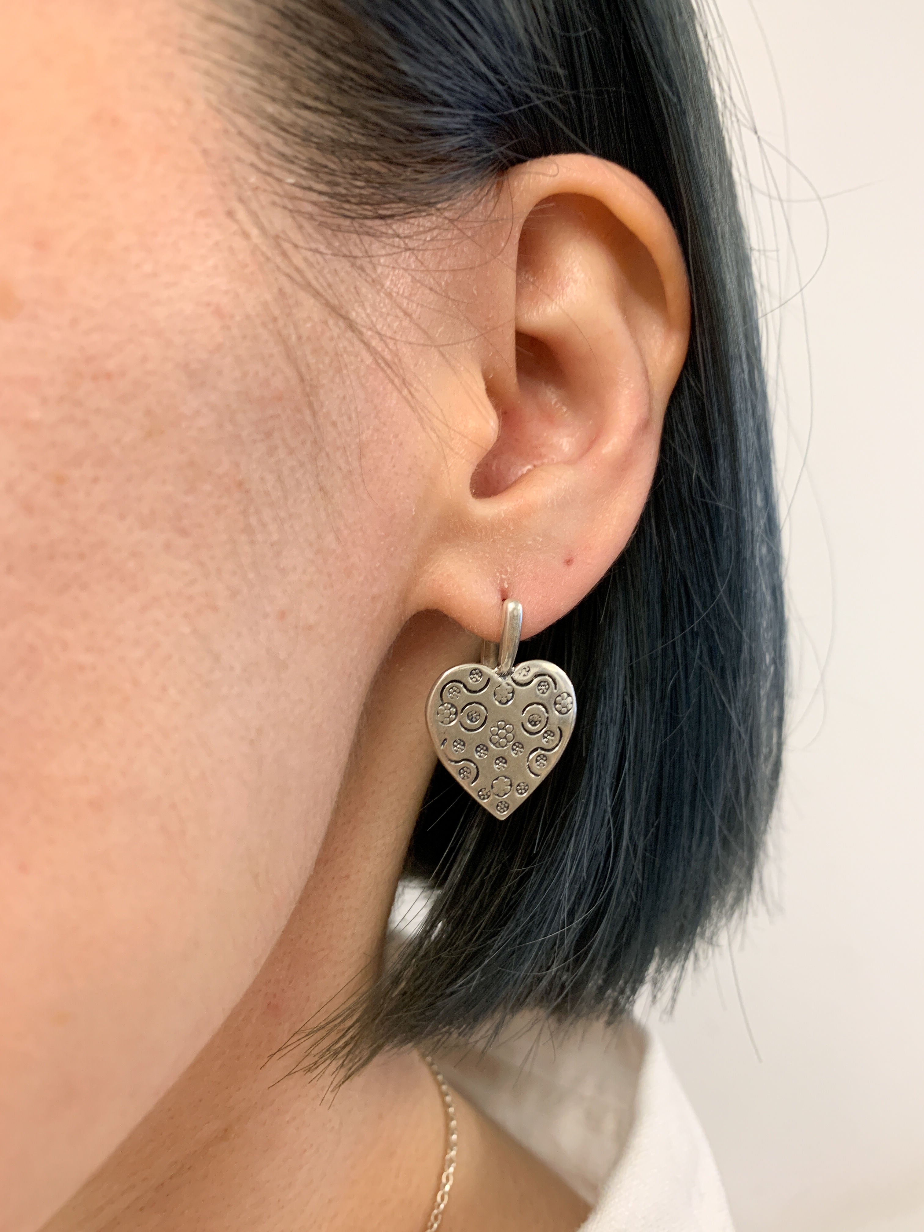 Heart Earrings, Silver Heart Earrings, Statement Earrings, Vintage Earrings, Vintage Silver Earrings, Love Heart Earrings, Silver Earrings