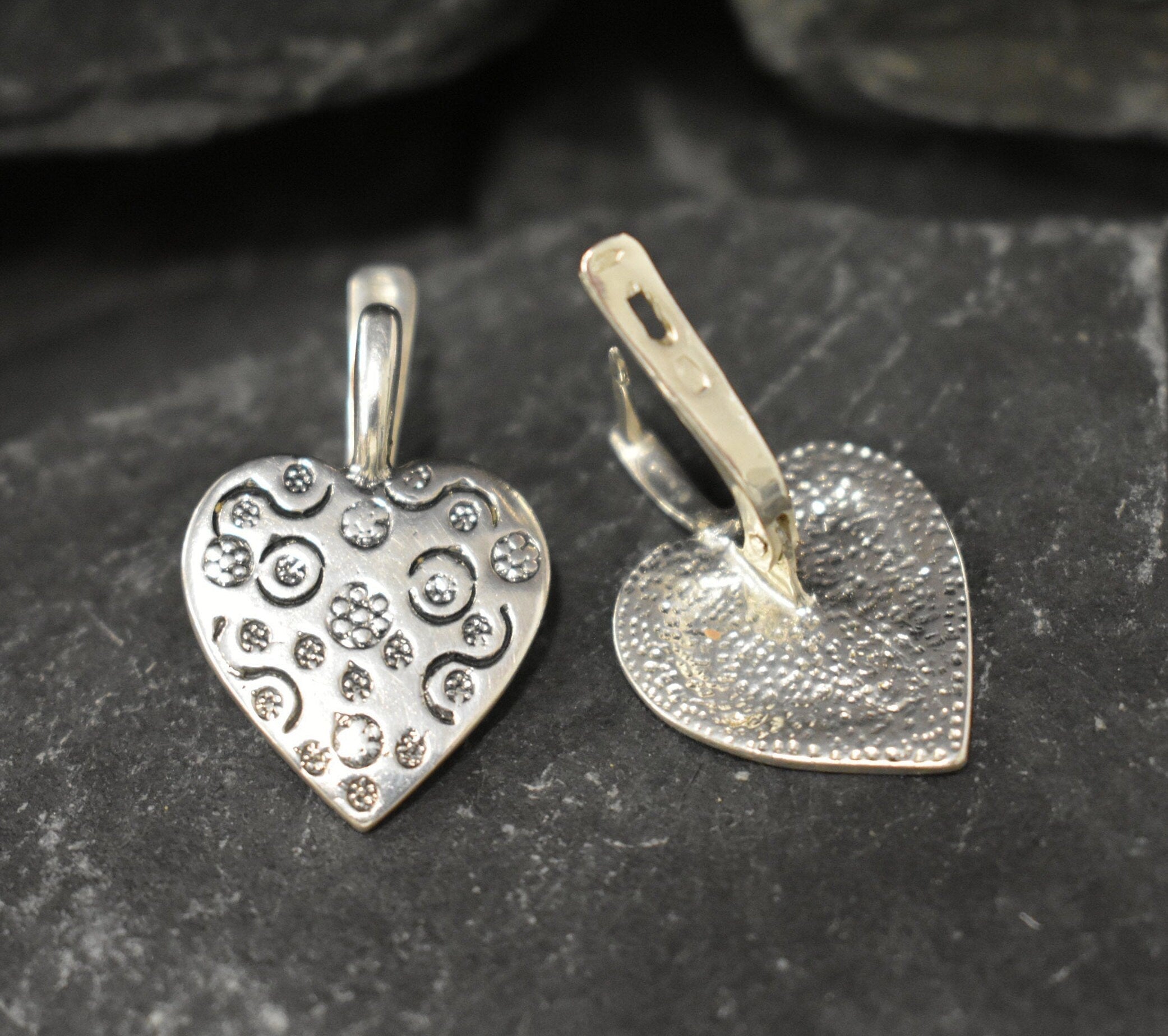 Heart Earrings, Silver Heart Earrings, Statement Earrings, Vintage Earrings, Vintage Silver Earrings, Love Heart Earrings, Silver Earrings