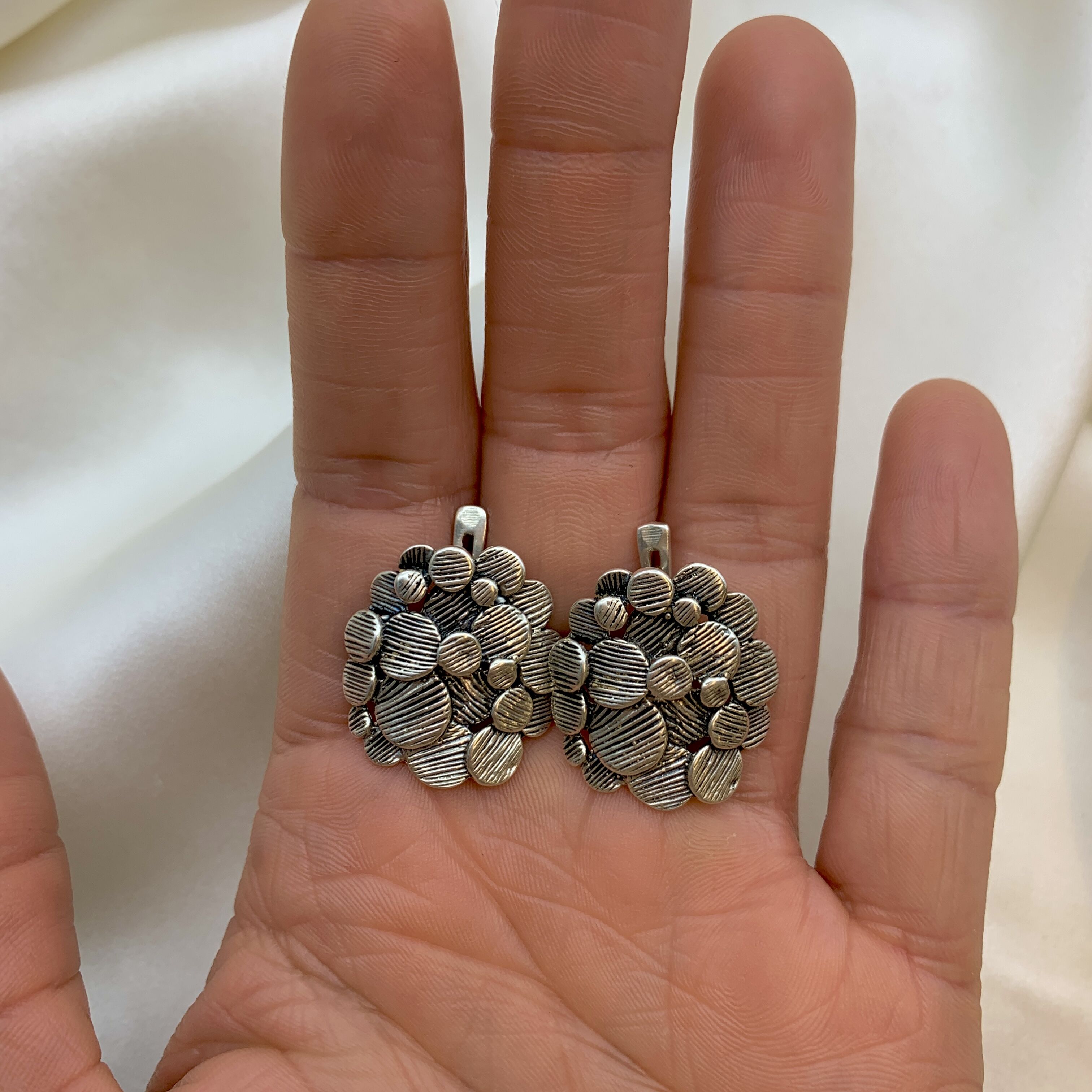 Silver Flower Earrings, Silver Mushroom Earrings, Statement Earrings, Artistic Earrings, Silver Artisan Earrings, Statement Studs, Silver