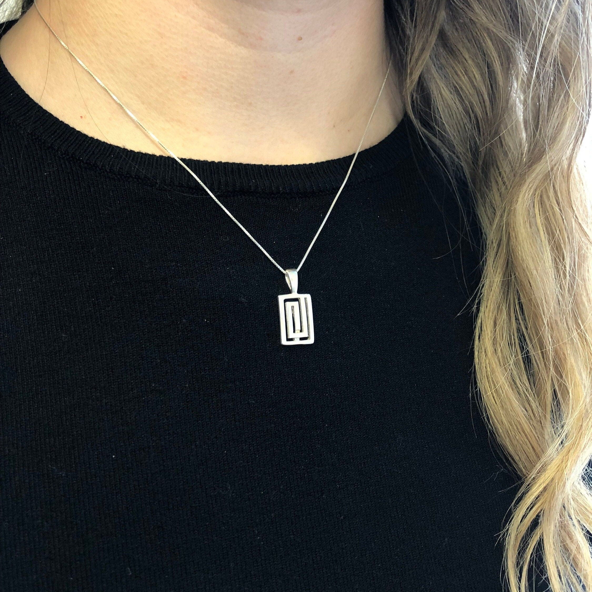 Square Pendant, Silver Pendant Necklace, Geometric Pendant, Modern Pendant, Silver Unique Pendant,Solid Sterling Silver, Minimalist Necklace