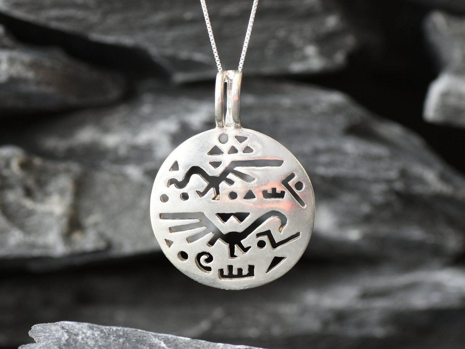 Aztec Pendant, Circular Pendant, Solid Silver Pendant, Tribal Pendant, Symbolic Pendant, Silver Pendant, 925 Silver Pendant, Unique Pendant
