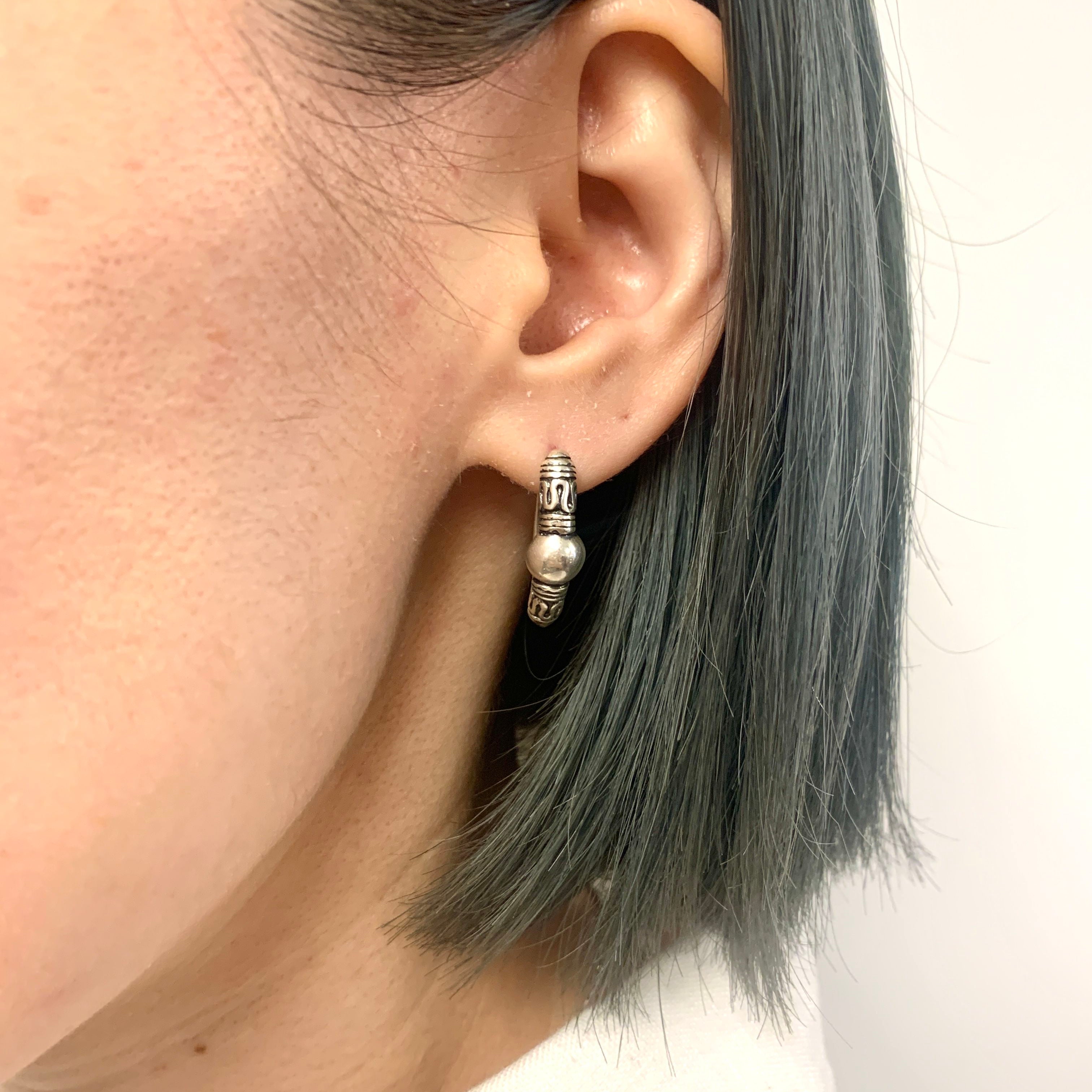 Tribal Silver Earrings, Patterned Silver Earrings, Aztec Earrings, Vintage Earrings, Ball Silver Earrings, Silver Earrings, 925 Solid Silver